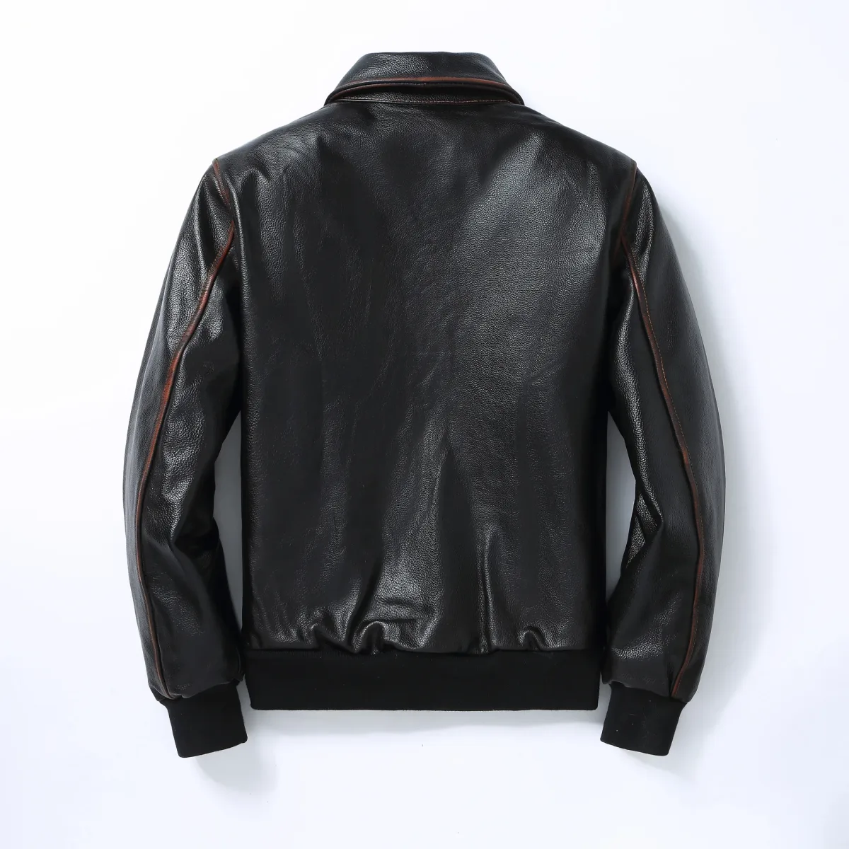 Men’s Classic Black Genuine Cowhide Leather Baseball Jacket – Top Layer Natural Cowhide Winter Coat - Image 2