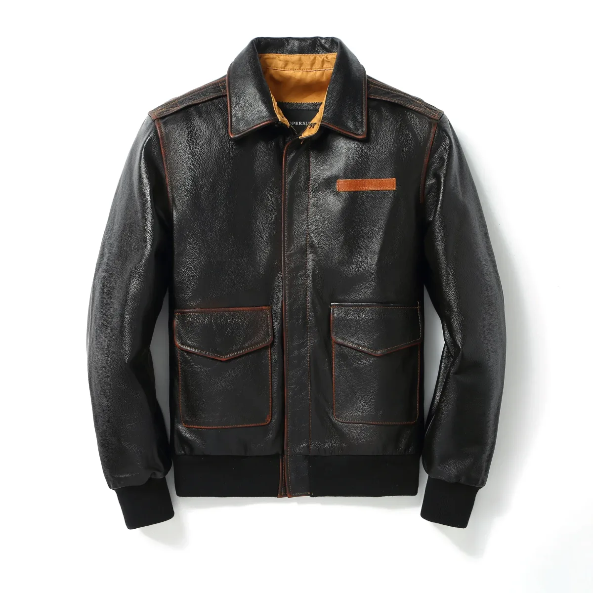 Men’s Classic Black Genuine Cowhide Leather Baseball Jacket – Top Layer Natural Cowhide Winter Coat - Image 7