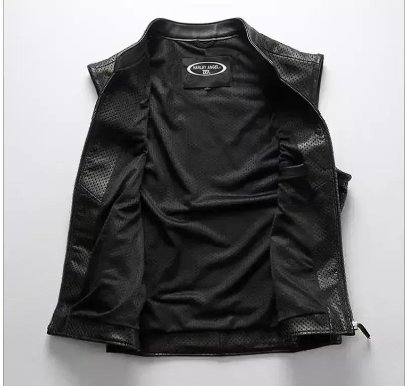 Men’s Classic Motorcycle Leather Vest – Summer Thin Genuine Cowhide Rider Vest, Premium Brand Quality
