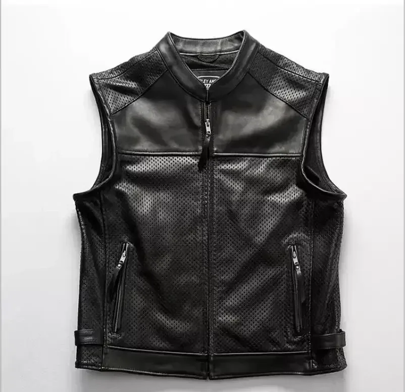 Men’s Classic Motorcycle Leather Vest – Summer Thin Genuine Cowhide Rider Vest, Premium Brand Quality - Image 6