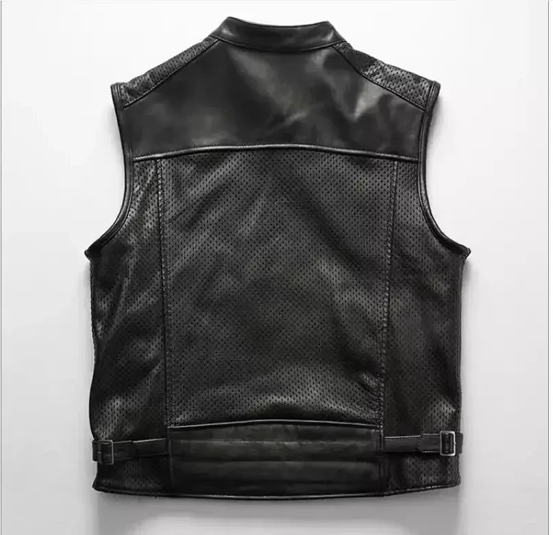 Men’s Classic Motorcycle Leather Vest – Summer Thin Genuine Cowhide Rider Vest, Premium Brand Quality - Image 2