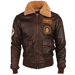 Men’s Vintage Distressed Leather Jacket – Thick 100% Calfskin Winter Coat with Natural Fur Collar, Quilted Warm Design for Classic Style & Comfort - Image 3