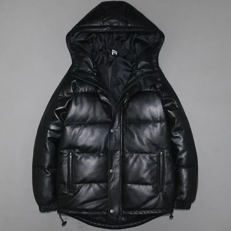 Men’s Genuine Sheepskin Leather Down Jacket – Premium Quality Winter Warm Coat with Duck Down Filling, Real Leather Outerwear in US Size - Image 5