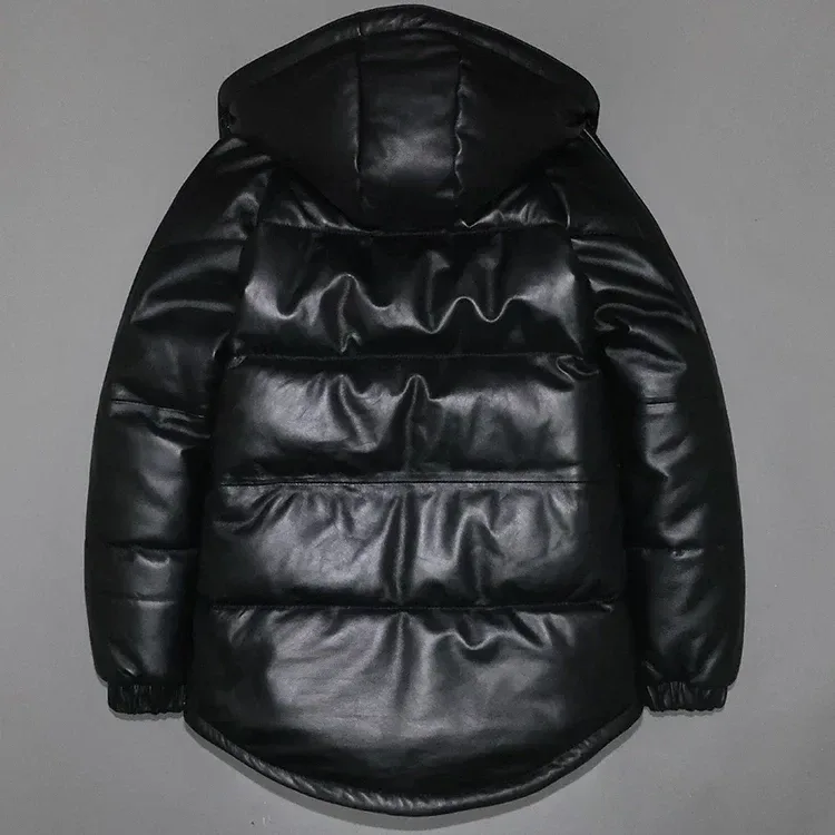 Men’s Genuine Sheepskin Leather Down Jacket – Premium Quality Winter Warm Coat with Duck Down Filling, Real Leather Outerwear in US Size