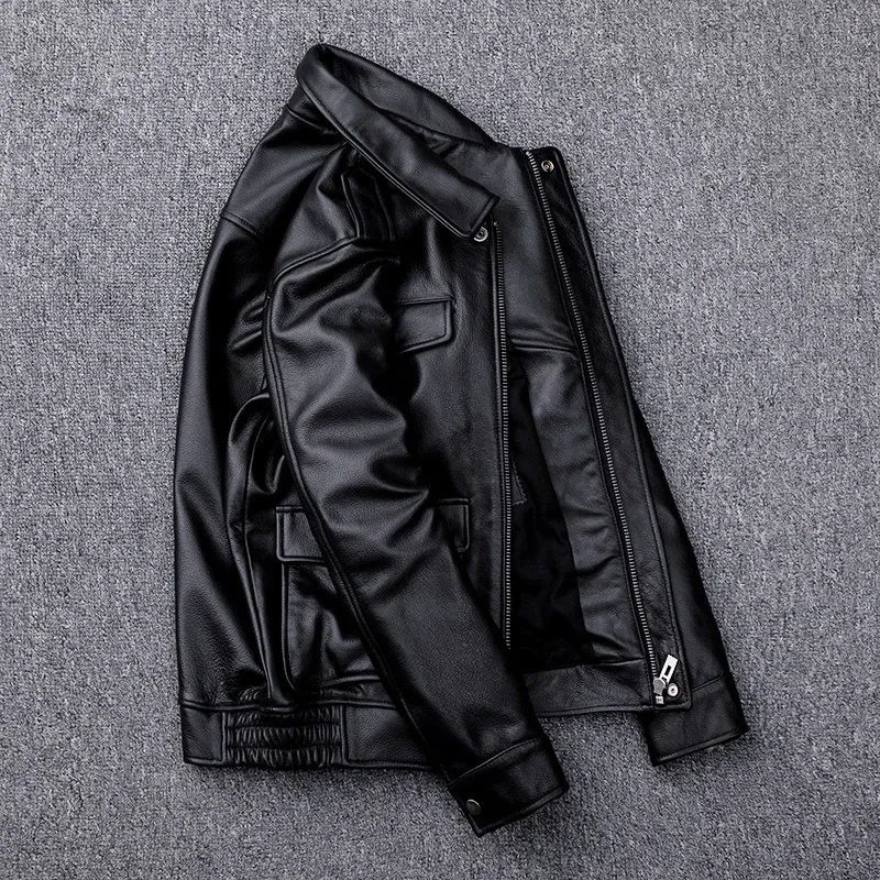 Men’s Genuine Cowhide Leather Jacket – Thick Winter Casual Leather Coat with Multiple Pockets, Premium Quality Warm Outerwear - Image 4