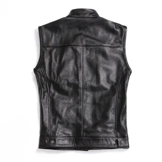 Men’s Slim Fit Genuine Cowhide Leather Vest – 100% Real Black Leather Motorcycle Biker Vest, New Style Premium Quality