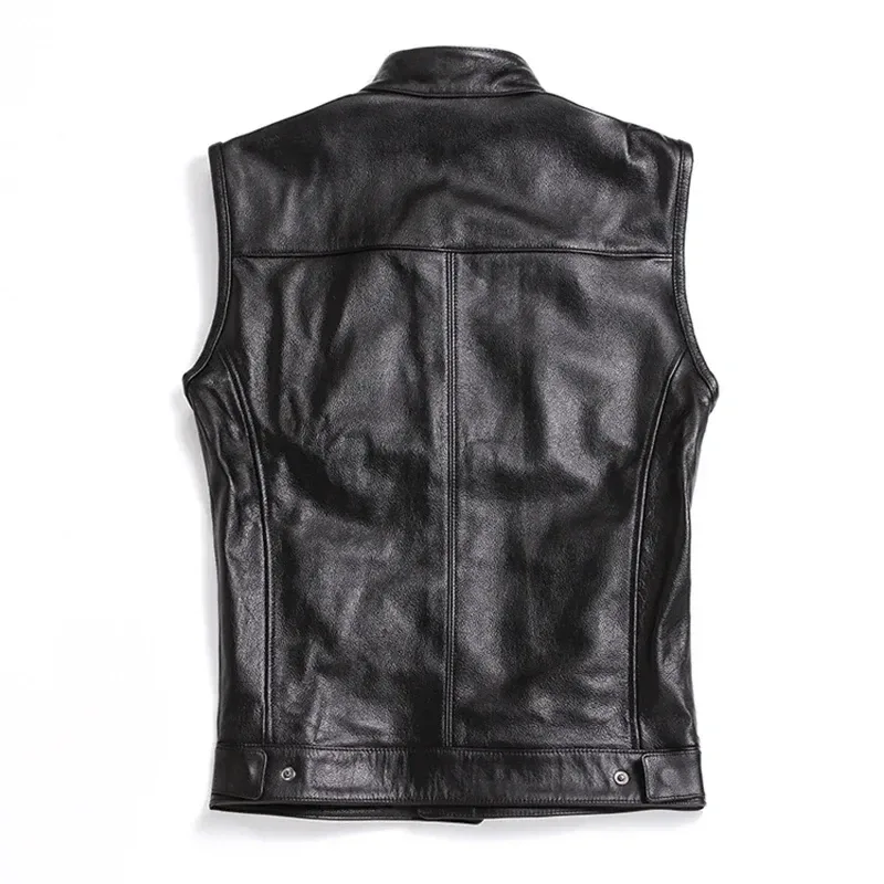Men’s Slim Fit Genuine Cowhide Leather Vest – 100% Real Black Leather Motorcycle Biker Vest, New Style Premium Quality