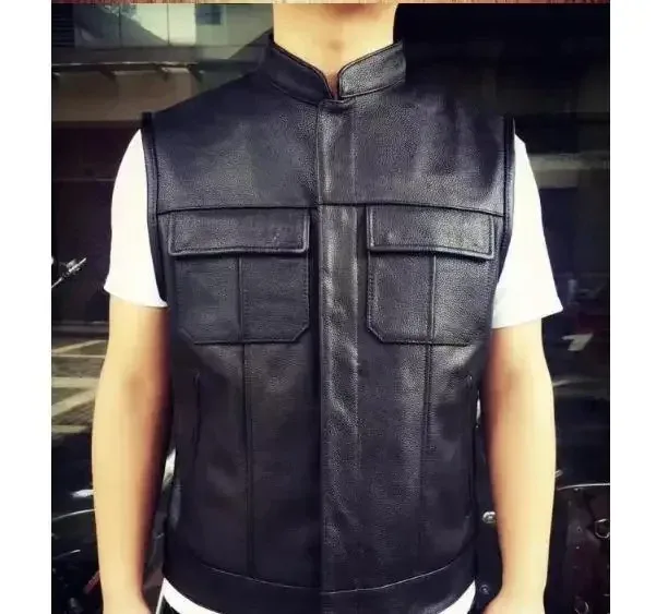 Men’s Slim Fit Genuine Cowhide Leather Vest – 100% Real Black Leather Motorcycle Biker Vest, New Style Premium Quality - Image 2