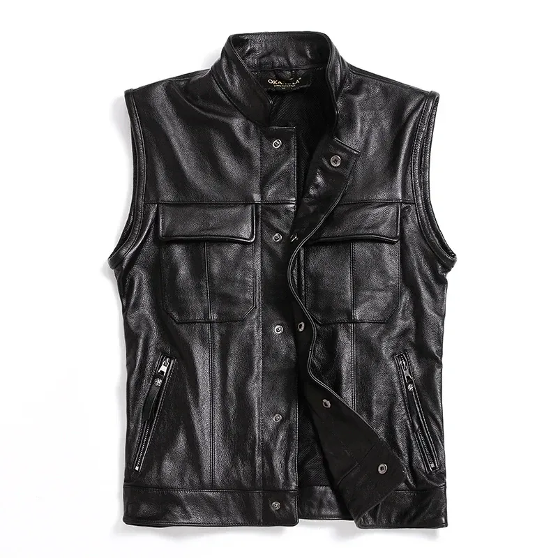 Men’s Slim Fit Genuine Cowhide Leather Vest – 100% Real Black Leather Motorcycle Biker Vest, New Style Premium Quality - Image 6