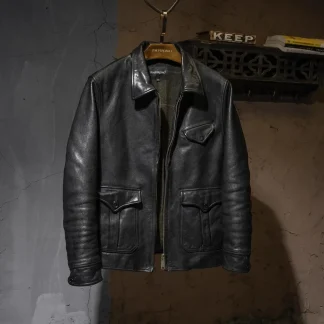 Men’s Luxury Genuine Cowhide Leather Jacket – Vintage Soft Natural Tanned Leather Coat, Original Brand Casual Outerwear