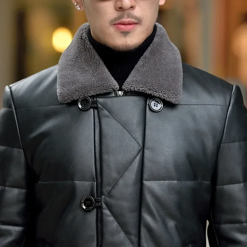 Men’s Luxury Sheepskin Down Jacket – Short Winter Puffer Coat with Lapel Fur Collar, Plush Thick Insulation & Slim Korean Fit Design - Image 4