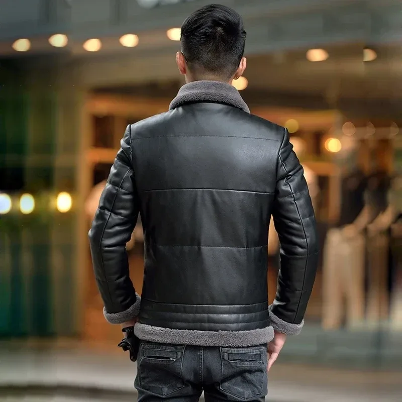 Men’s Luxury Sheepskin Down Jacket – Short Winter Puffer Coat with Lapel Fur Collar, Plush Thick Insulation & Slim Korean Fit Design - Image 2