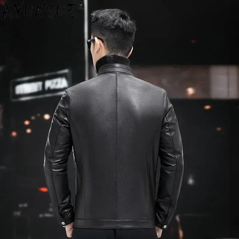 Men’s Genuine Goatskin Leather Jacket – High Quality Real Leather Coat with Standing Collar, Classic Slim Design for Everyday Wear - Image 2