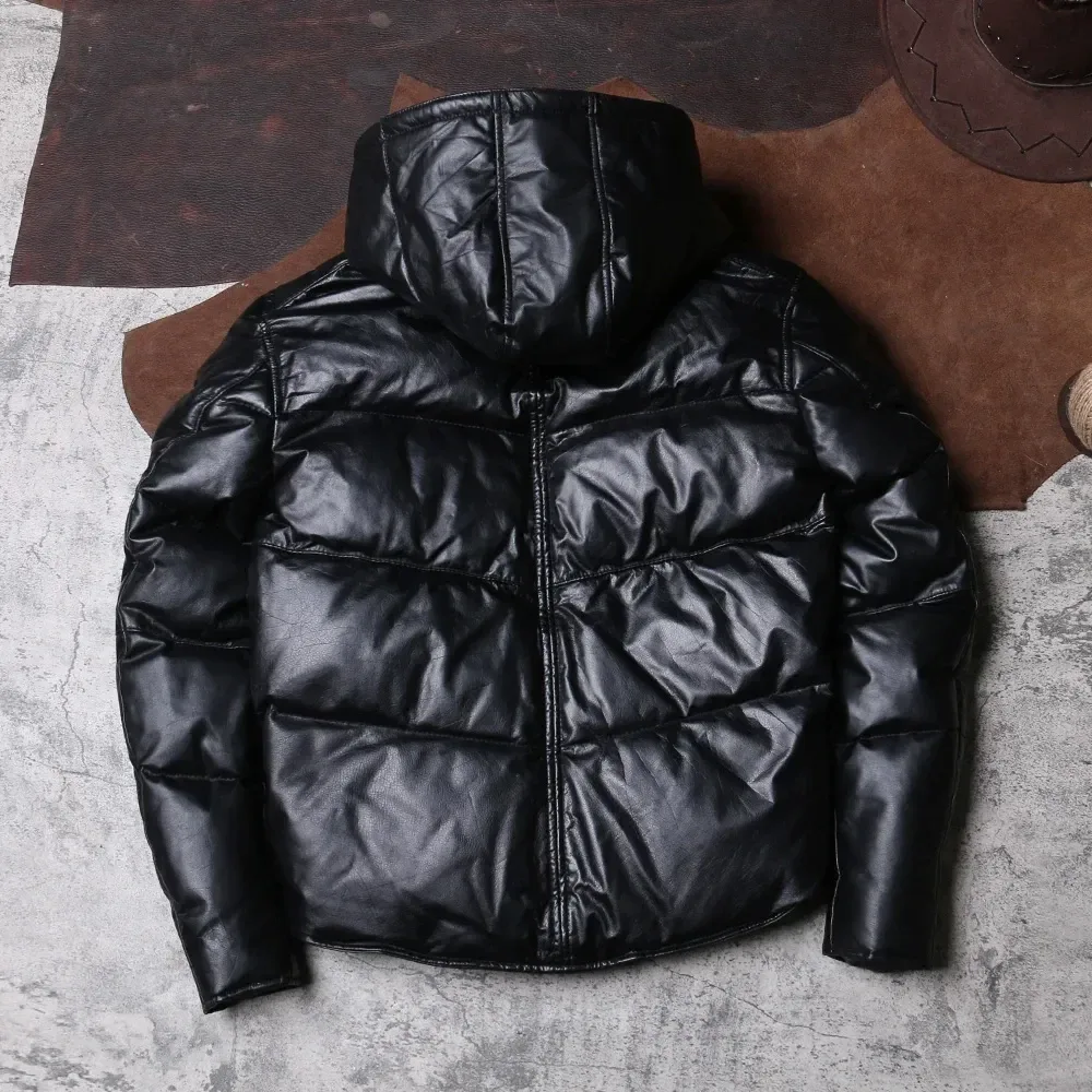 Men’s High-Quality Genuine Cowhide Leather Down Jacket – Super Warm Winter Coat, Natural Cow Skin Casual Outerwear in Asian Size - Image 2