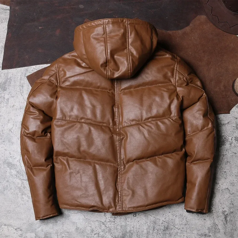 Men’s High-Quality Genuine Cowhide Leather Down Jacket – Super Warm Winter Coat, Natural Cow Skin Casual Outerwear in Asian Size