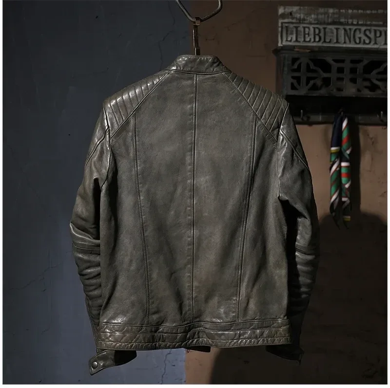 Men’s Luxury Vintage Brown Sheepskin Leather Jacket – Genuine Tanned Leather Slim Biker Coat, Premium Quality Cool Rider Style - Image 2