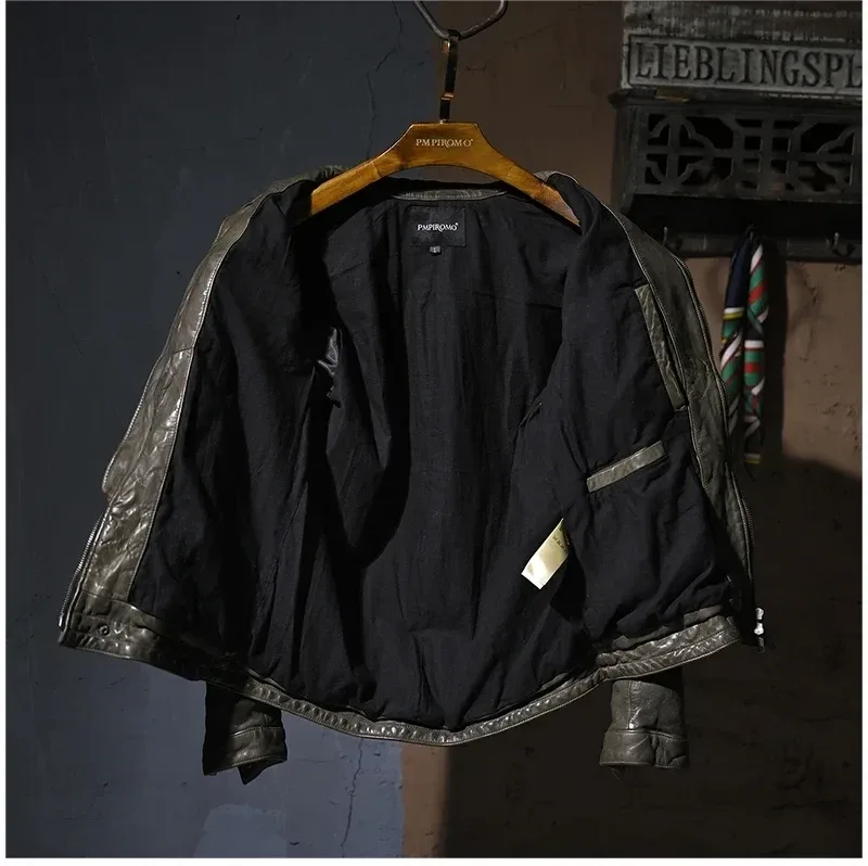 Men’s Luxury Vintage Brown Sheepskin Leather Jacket – Genuine Tanned Leather Slim Biker Coat, Premium Quality Cool Rider Style - Image 3