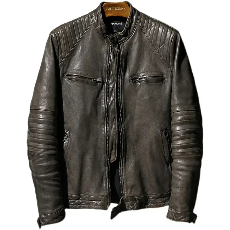 Men’s Luxury Vintage Brown Sheepskin Leather Jacket – Genuine Tanned Leather Slim Biker Coat, Premium Quality Cool Rider Style - Image 6