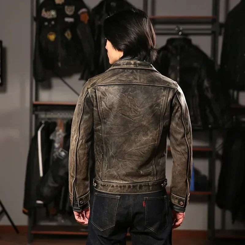 Men’s Luxury Vintage Gray Cowhide Leather Jacket – Heavy 1.4mm Thick Genuine Leather 507 Style Slim Fit Coat, Natural Durable Finish - Image 2