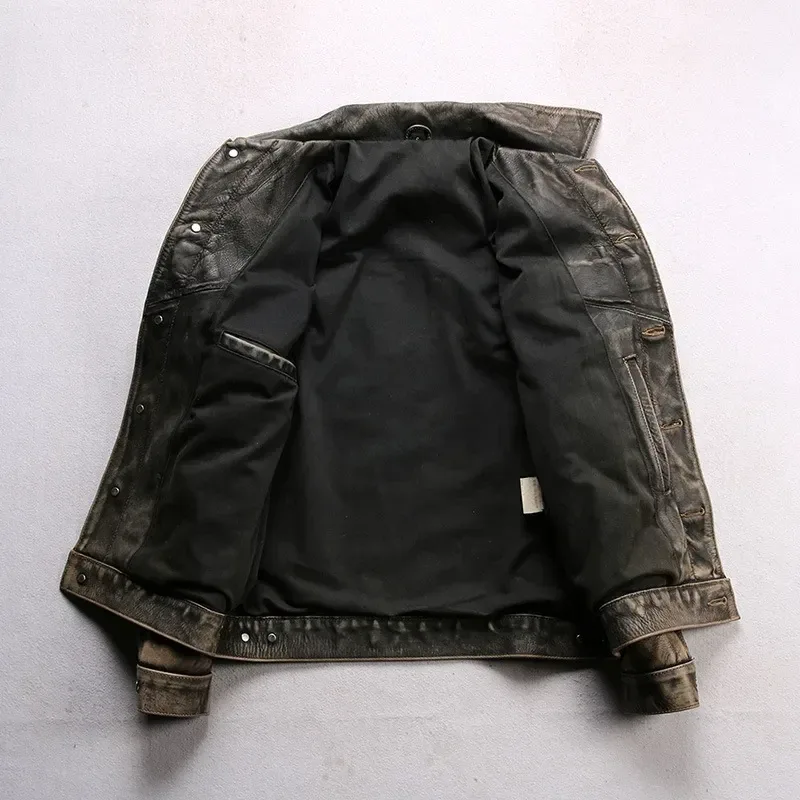 Men’s Luxury Vintage Gray Cowhide Leather Jacket – Heavy 1.4mm Thick Genuine Leather 507 Style Slim Fit Coat, Natural Durable Finish - Image 3