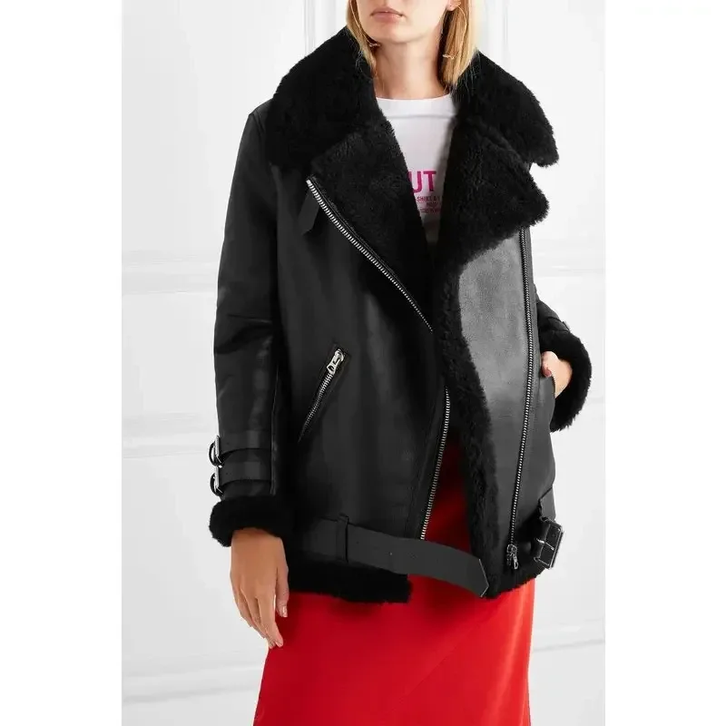 Genuine Sheepskin Leather Jacket – 100% Real Fur Shearling Coat, Winter Warm Wool Outerwear with Plush Lining, Plus Size Fashion Design - Image 3