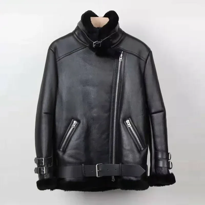 Genuine Sheepskin Leather Jacket – 100% Real Fur Shearling Coat, Winter Warm Wool Outerwear with Plush Lining, Plus Size Fashion Design - Image 2
