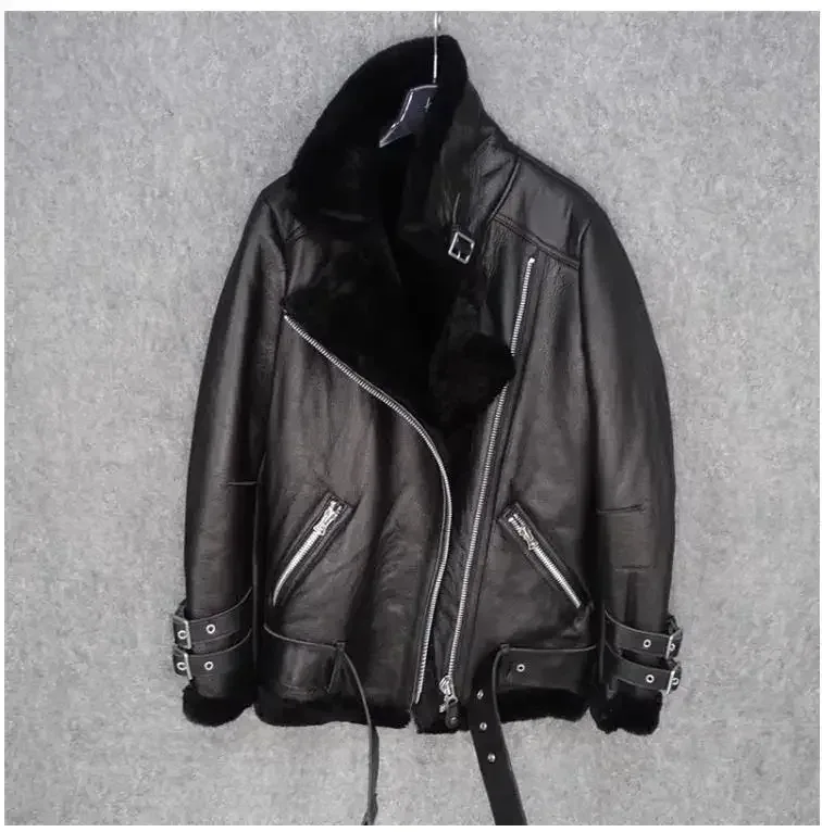 Genuine Sheepskin Leather Jacket – 100% Real Fur Shearling Coat, Winter Warm Wool Outerwear with Plush Lining, Plus Size Fashion Design - Image 6