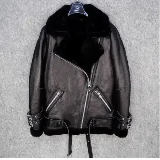 Genuine Sheepskin Leather Jacket – 100% Real Fur Shearling Coat, Winter Warm Wool Outerwear with Plush Lining, Plus Size Fashion Design