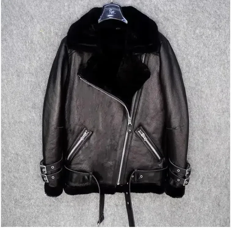 Genuine Sheepskin Leather Jacket – 100% Real Fur Shearling Coat, Winter Warm Wool Outerwear with Plush Lining, Plus Size Fashion Design