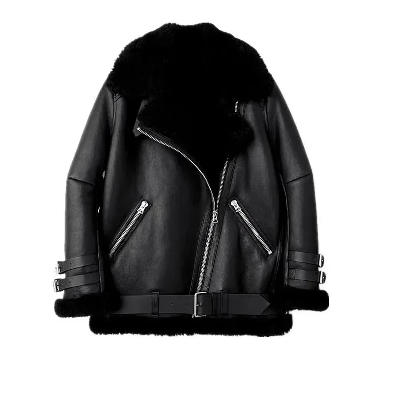 Genuine Sheepskin Leather Jacket – 100% Real Fur Shearling Coat, Winter Warm Wool Outerwear with Plush Lining, Plus Size Fashion Design - Image 4