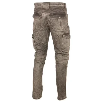 Men’s Genuine Cowhide Motorcycle Leather Pants – Thick Vintage Biker Trousers in Grey, Brown, and Black, 100% Real Leather Winter Riding Wear (Up to 4XL)