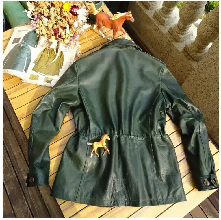 Men’s Army Green Horsehide Leather Jacket – Classic Thin Tanned Genuine Horsehide Field Coat, Vintage Military-Style Hunting Windbreaker - Image 2