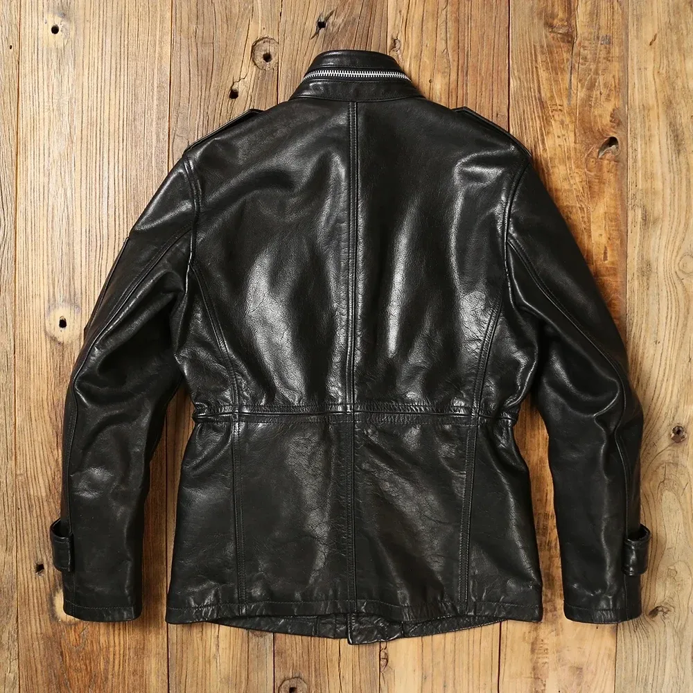 Men’s Luxury Heavy Cowhide Leather Trench Coat – Thick Tanned Genuine Leather Winter Jacket, Safari-Style Long Coat with Premium Craftsmanship - Image 4