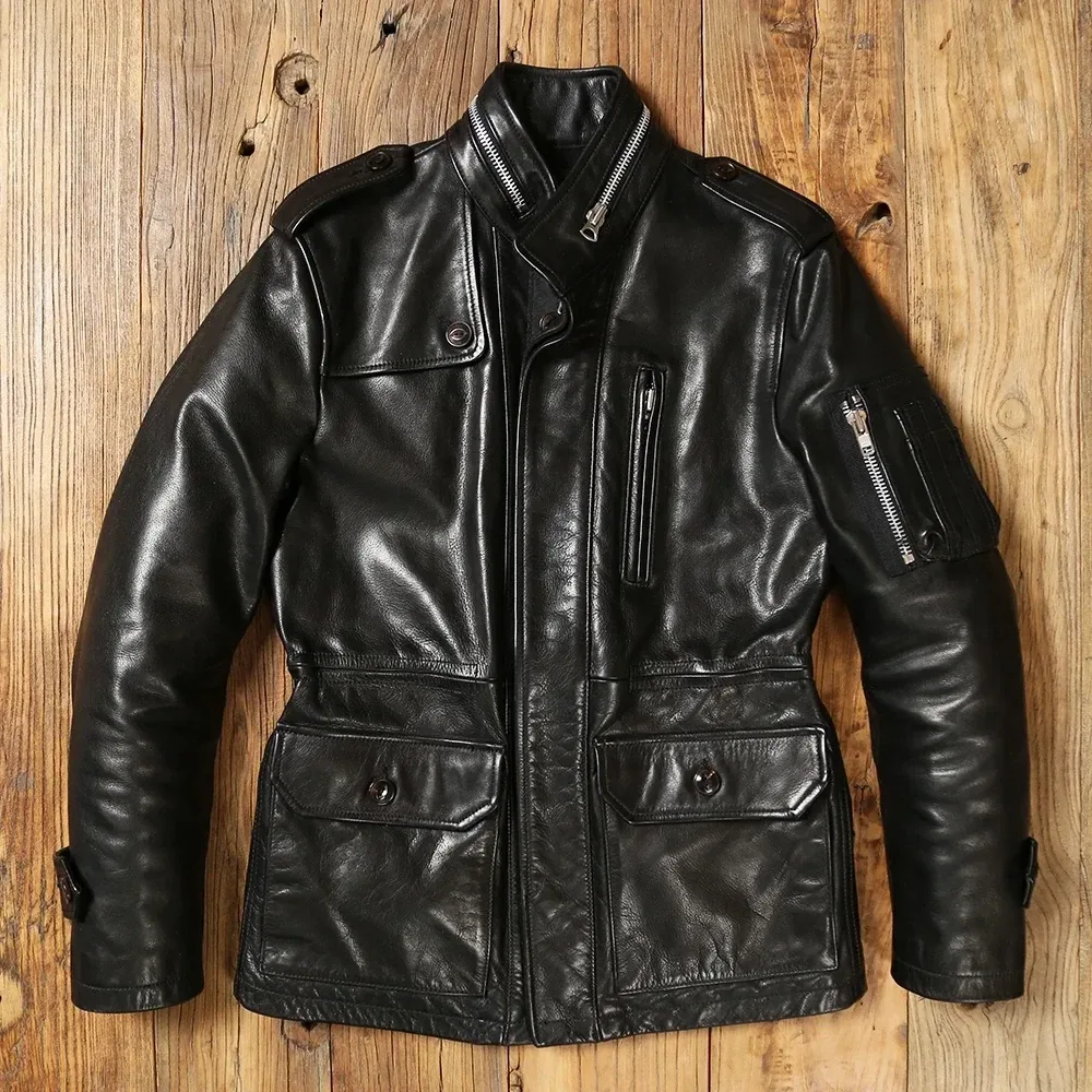 Men’s Luxury Heavy Cowhide Leather Trench Coat – Thick Tanned Genuine Leather Winter Jacket, Safari-Style Long Coat with Premium Craftsmanship
