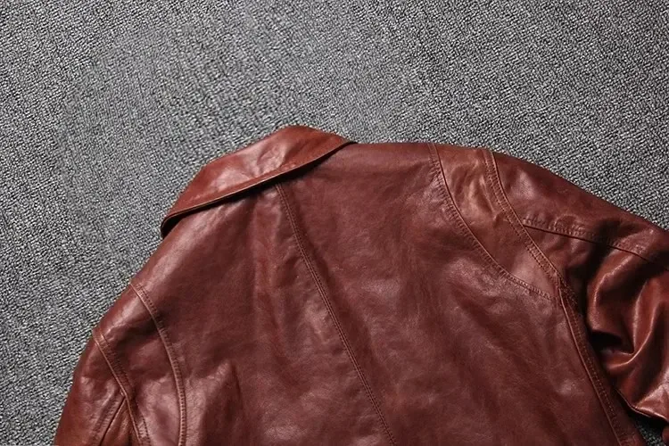 Men’s Burgundy Oil-Waxed Cowhide Leather Jacket – Slim Fit Vintage Business Casual Coat, Premium Quality Genuine Leather Outerwear - Image 5