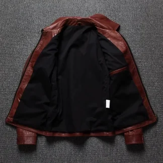 Men’s Burgundy Oil-Waxed Cowhide Leather Jacket – Slim Fit Vintage Business Casual Coat, Premium Quality Genuine Leather Outerwear