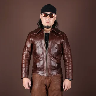 Men’s Genuine Italian Tuscany Cowhide Leather Jacket – Slim Vintage Motorcycle Rider Style, Premium Quality Handmade Design in Asian Size