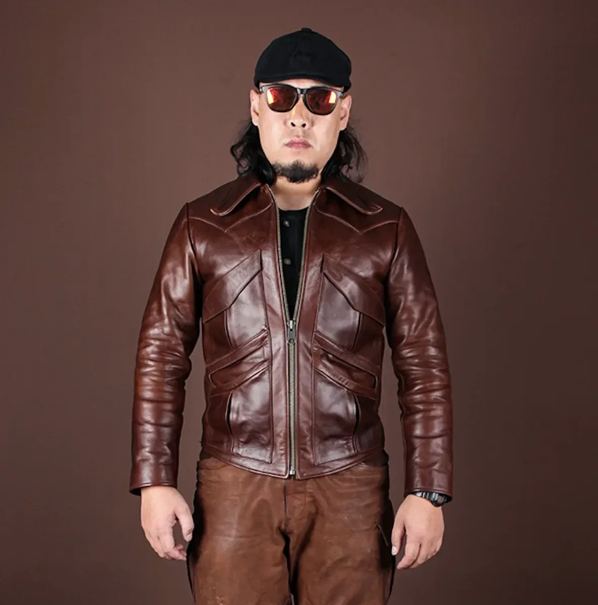 Men’s Genuine Italian Tuscany Cowhide Leather Jacket – Slim Vintage Motorcycle Rider Style, Premium Quality Handmade Design in Asian Size