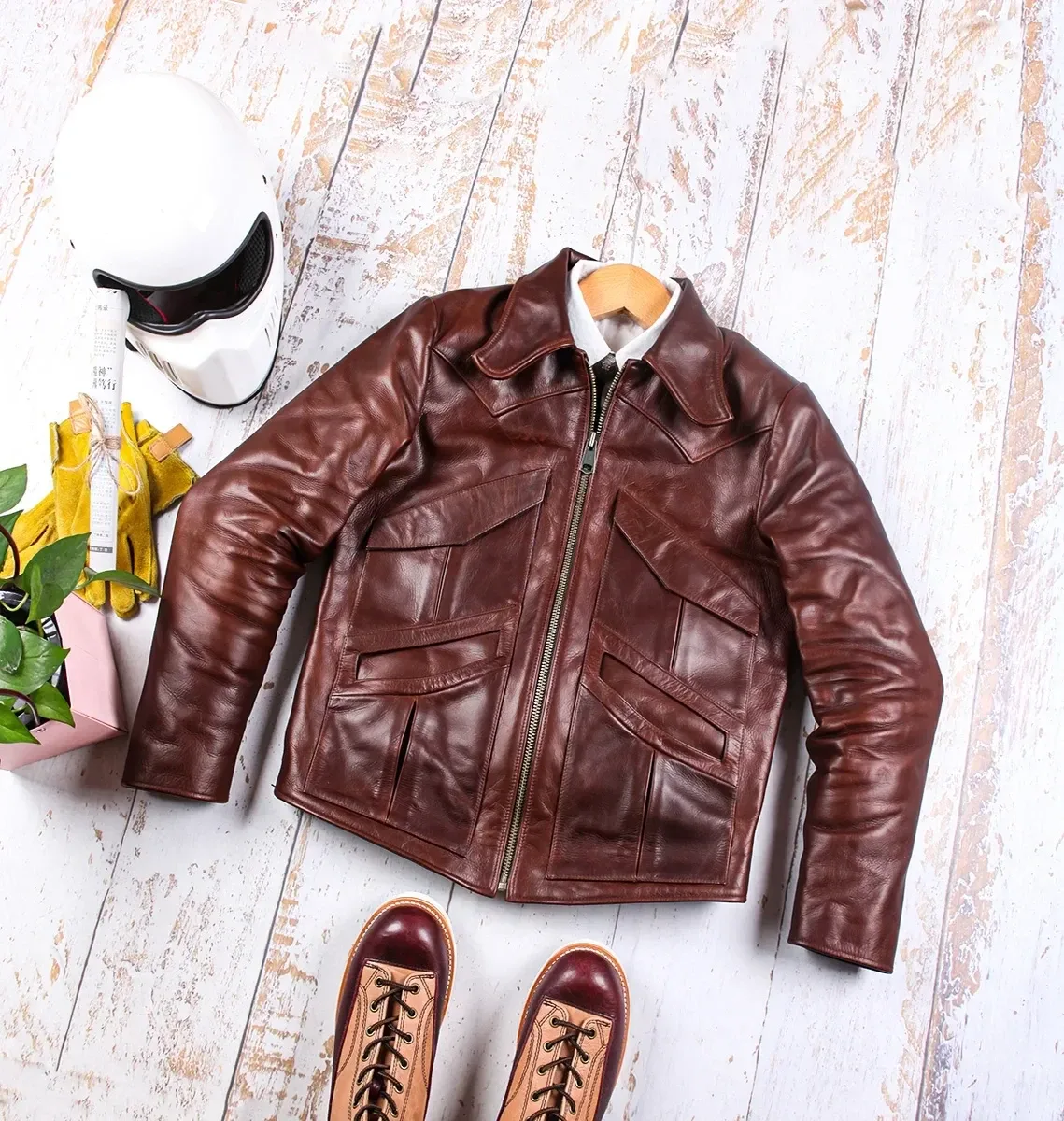Men’s Genuine Italian Tuscany Cowhide Leather Jacket – Slim Vintage Motorcycle Rider Style, Premium Quality Handmade Design in Asian Size - Image 3