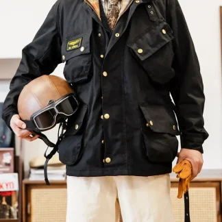 Men’s Retro Waxed Canvas Cotton Jacket – Big US Size, Waterproof, Anti-Crease, Durable Outdoor Casual Coat