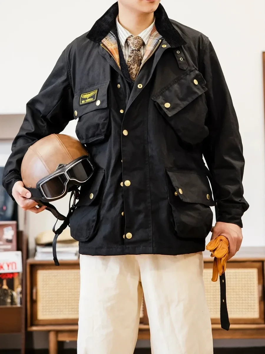 Men’s Retro Waxed Canvas Cotton Jacket – Big US Size, Waterproof, Anti-Crease, Durable Outdoor Casual Coat