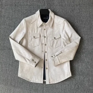 Men’s Vintage Genuine Sheepskin Leather Shirt Jacket – Slim Fit Natural Leather Coat, Classic Retro Fashion Outerwear for Men