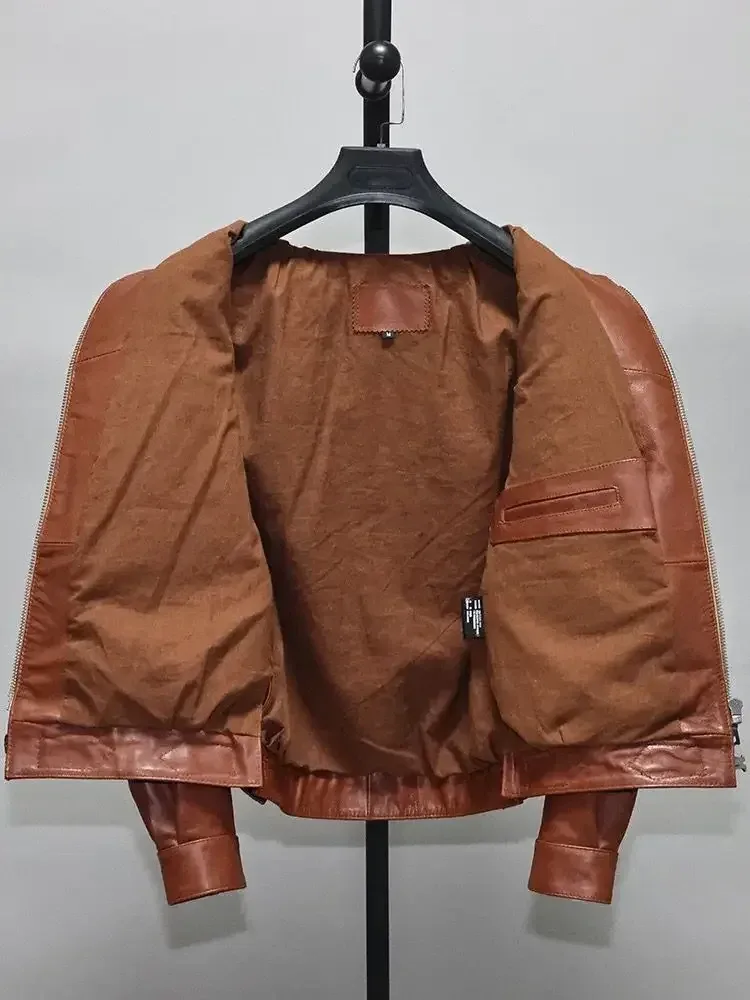 Men’s Genuine Sheepskin Leather Jacket – Natural Real Leather Biker Coat for Spring & Autumn (3XL–4XL)