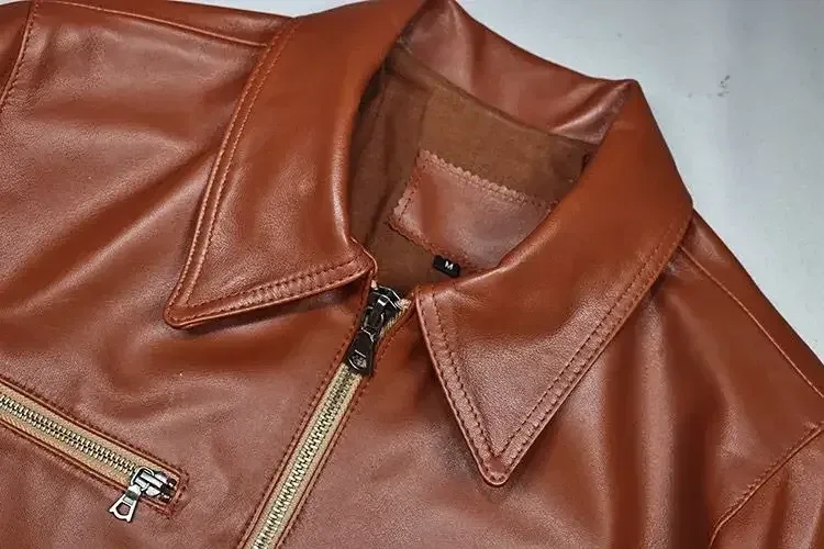 Men’s Genuine Sheepskin Leather Jacket – Natural Real Leather Biker Coat for Spring & Autumn (3XL–4XL) - Image 3