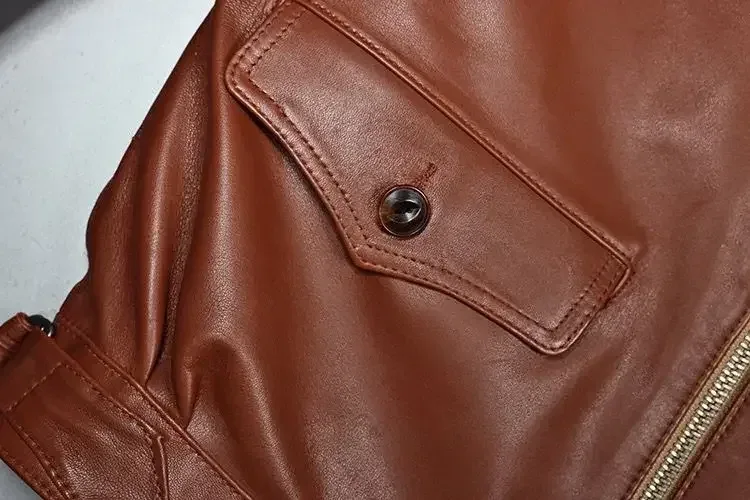 Men’s Genuine Sheepskin Leather Jacket – Natural Real Leather Biker Coat for Spring & Autumn (3XL–4XL) - Image 4