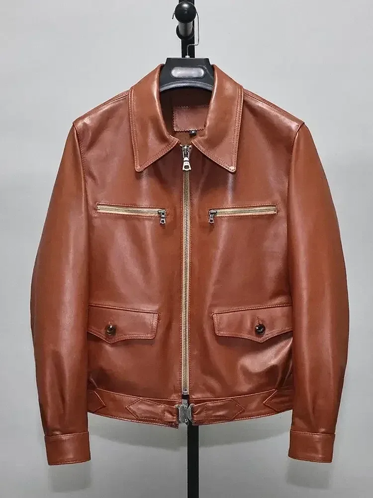 Men’s Genuine Sheepskin Leather Jacket – Natural Real Leather Biker Coat for Spring & Autumn (3XL–4XL) - Image 6