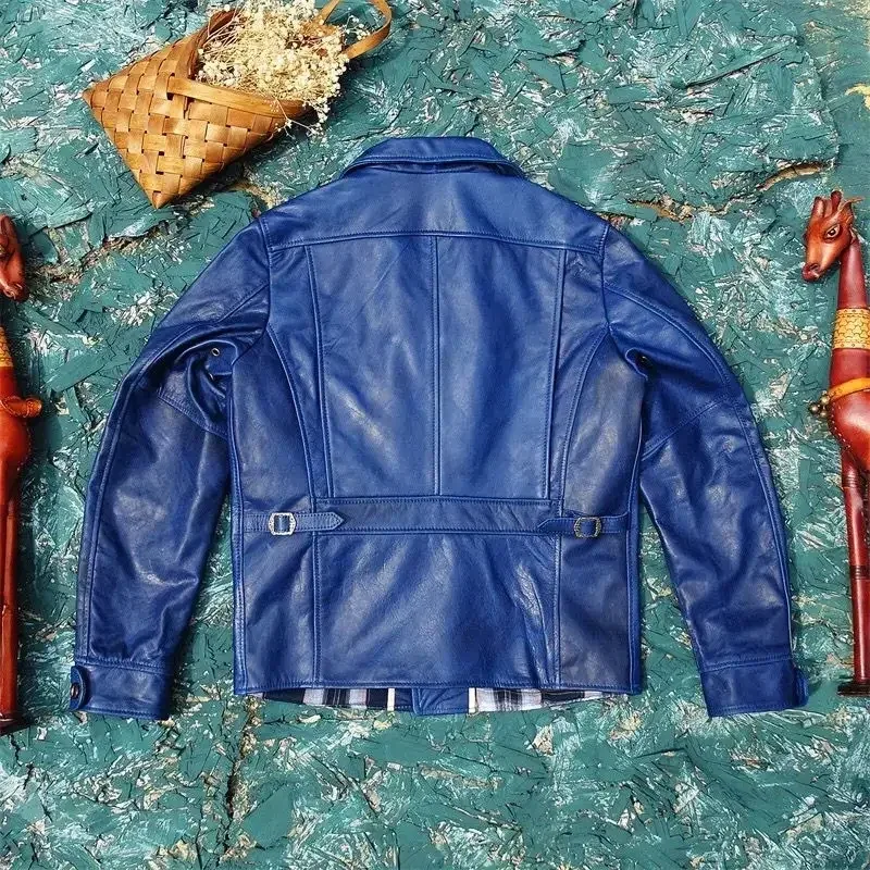 Men’s Genuine Horsehide Leather Jacket – Luxury Blue Real Leather Coat for Spring & Autumn (5XL Plus Size) - Image 2