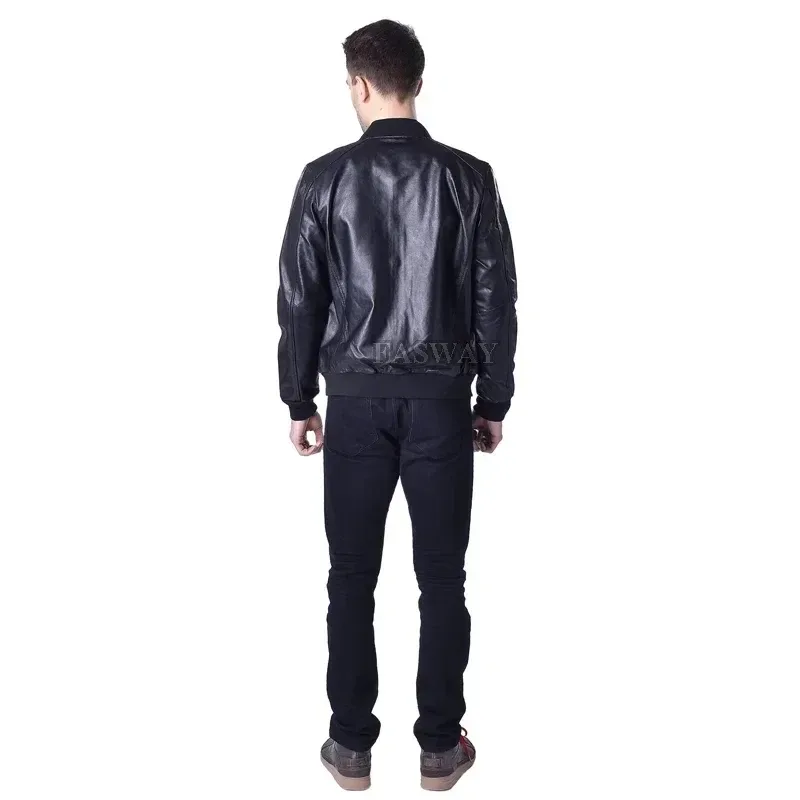 Men’s Genuine Sheepskin Leather Jacket – 100% Soft Real Leather Skull Design Coat for Spring Season - Image 4