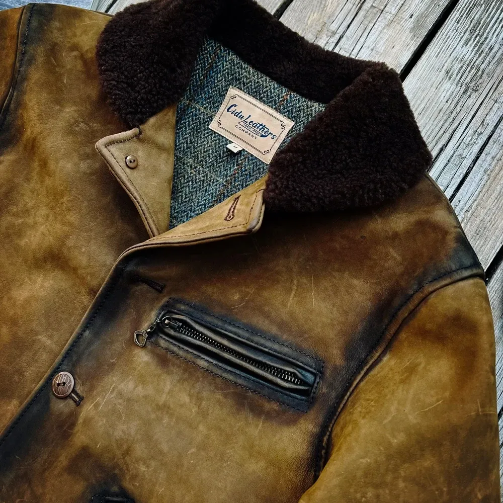 Men’s Slim Vintage Italian Tuscany Cowhide Leather Jacket – Genuine Leather Storm Rider Coat with Fur Collar & Wool Lining - Image 4