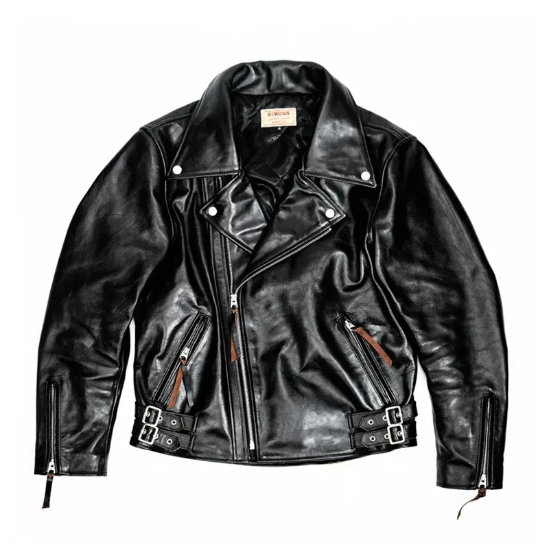 Men’s Japanese Rider Style Leather Coat – 2024 Limited Edition Heavy Tea-Core Horsehide Jacket, Luxury Polish Genuine Leather Wear
